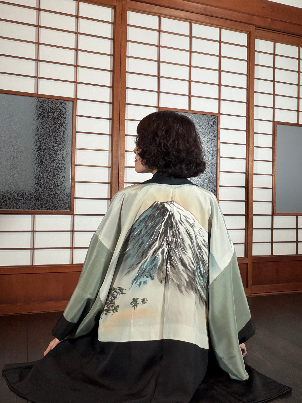 VINTAGE KUROMONTSUKI HAORI "fuji, KUR127"