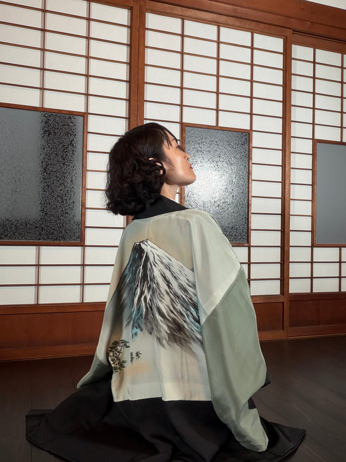 VINTAGE KUROMONTSUKI HAORI "fuji, KUR127"