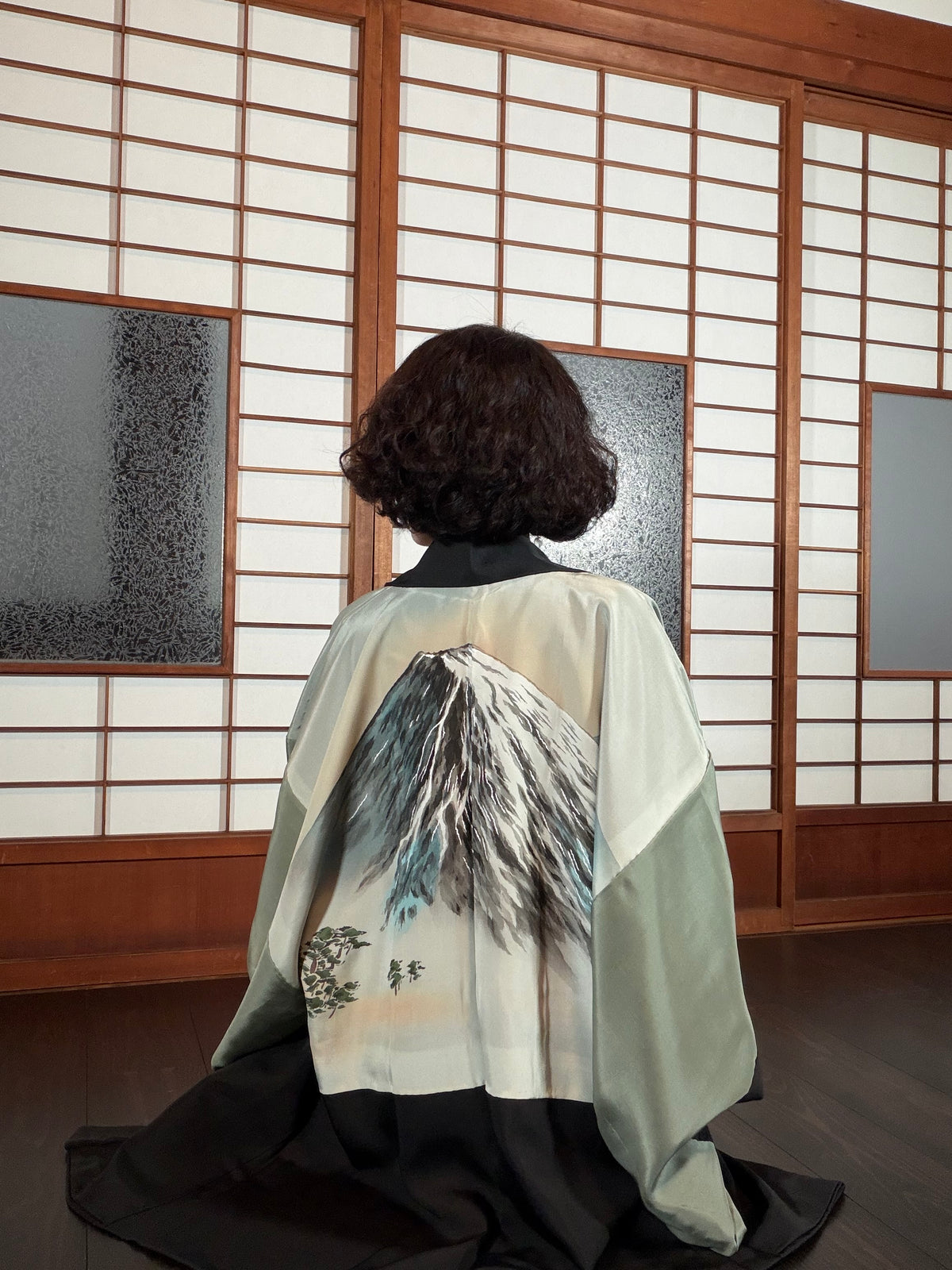 VINTAGE KUROMONTSUKI HAORI "fuji, KUR127"