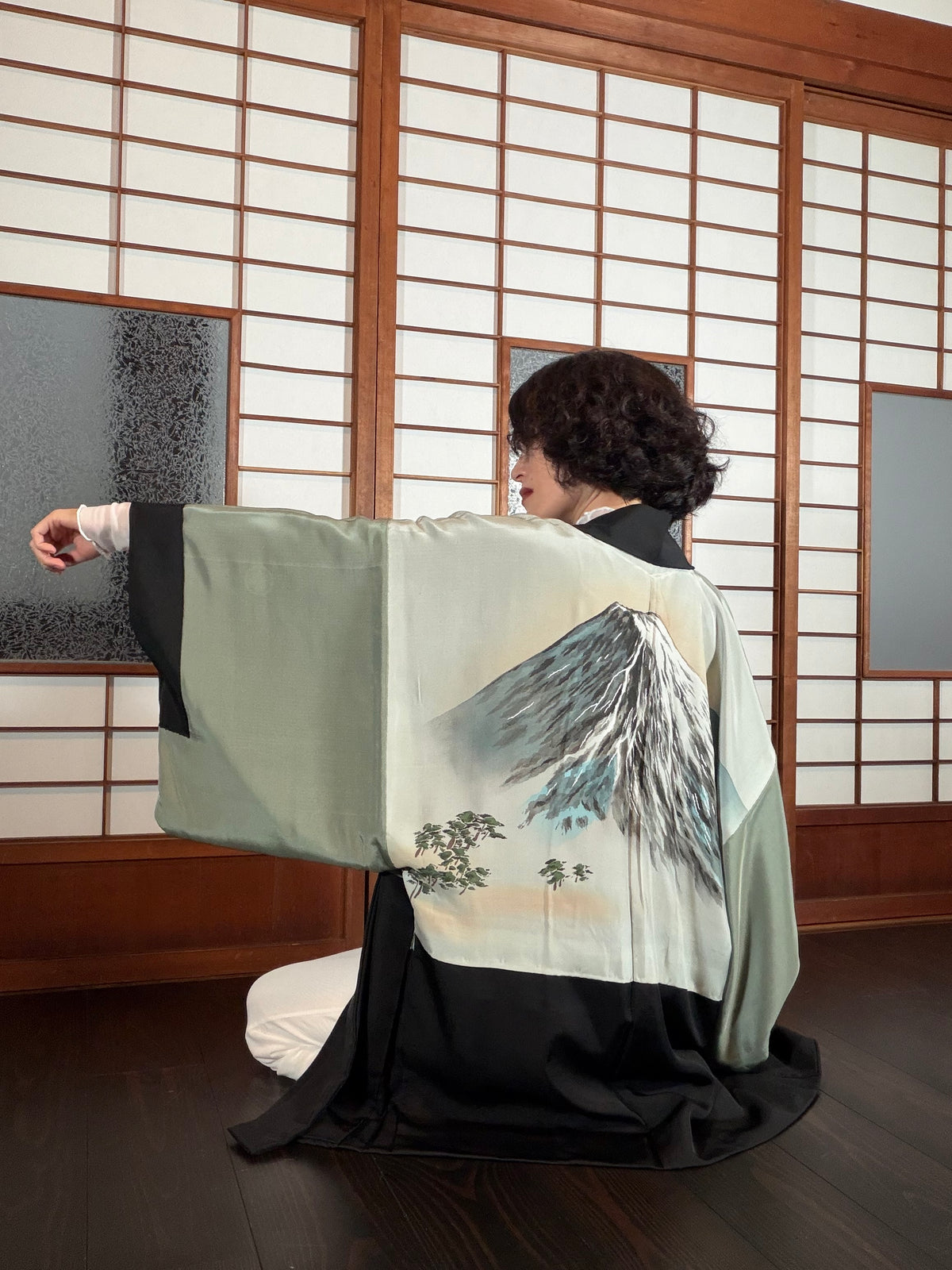 VINTAGE KUROMONTSUKI HAORI "fuji, KUR127"