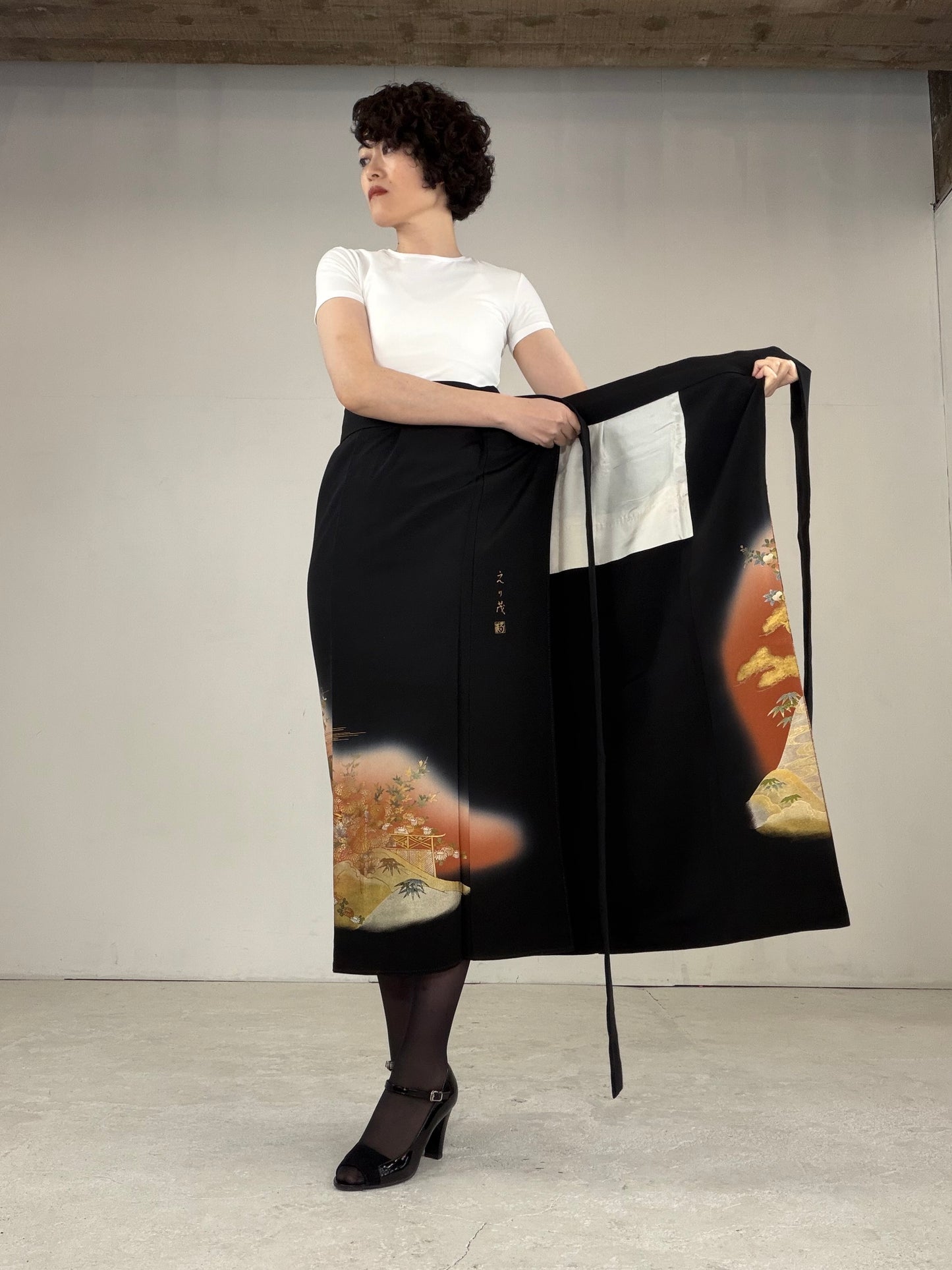 EDO-ZUMA SKIRT UPCYCLED FROM JAPANESE KIMONO "EDO028"