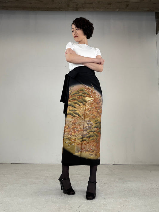 EDO-ZUMA SKIRT UPCYCLED FROM JAPANESE KIMONO "EDO028"