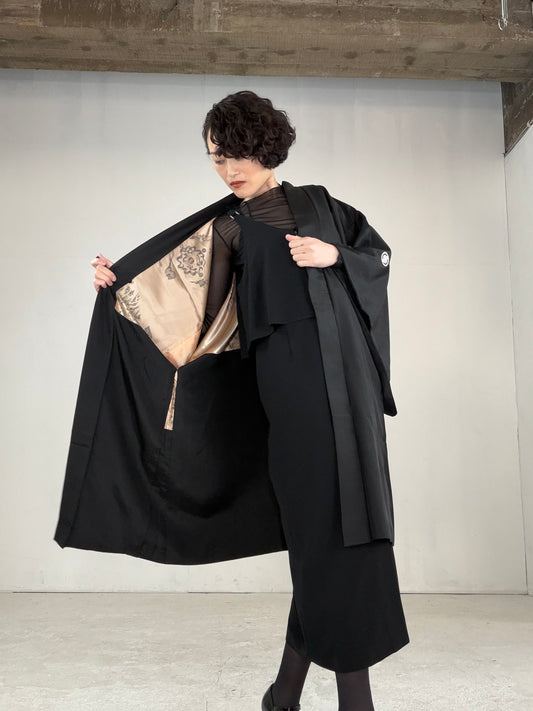 VINTAGE KUROMONTSUKI HAORI "gold, KUR109" *hari-mon