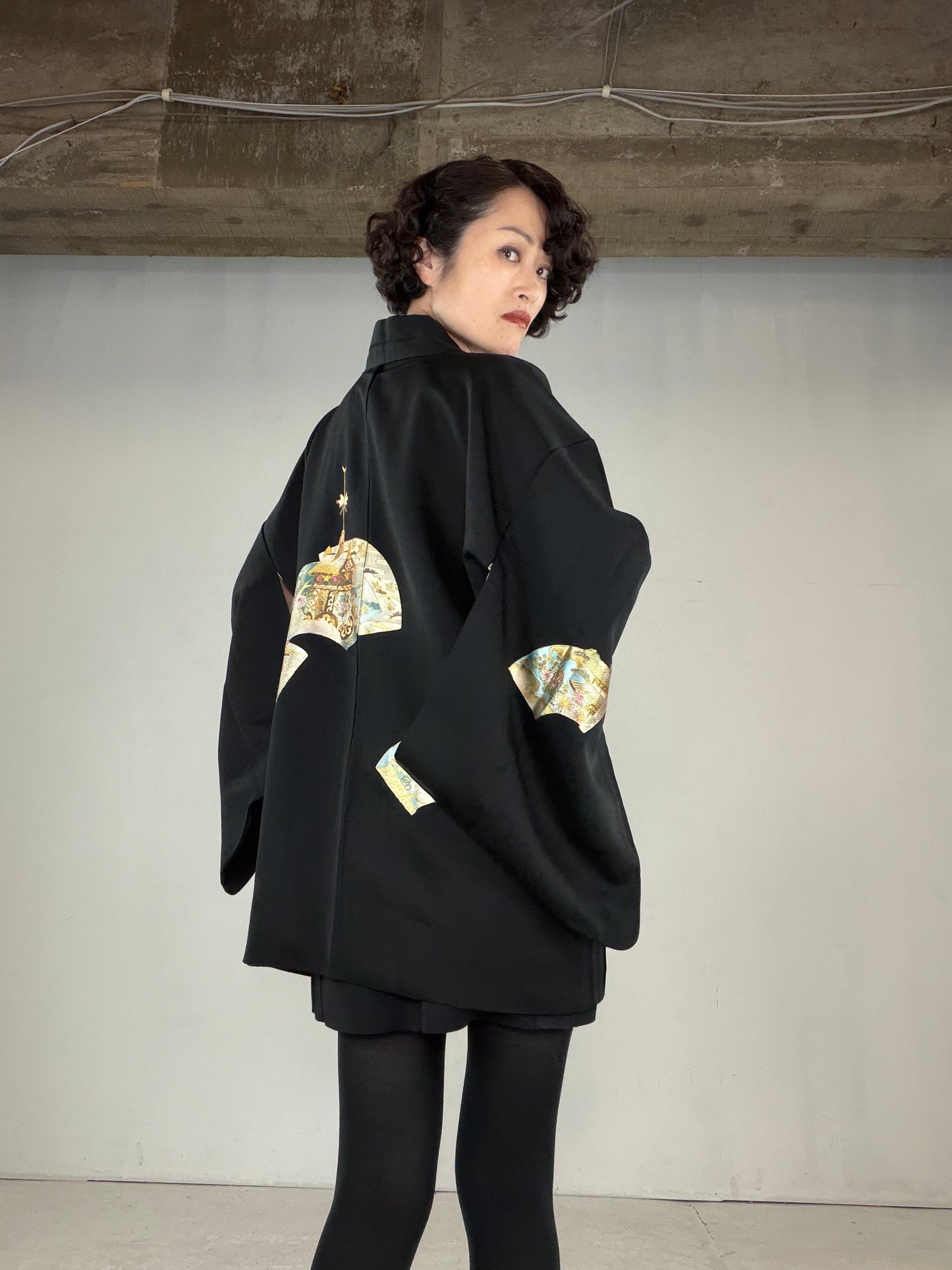VINTAGE BLACK HAORI  "BLK163"