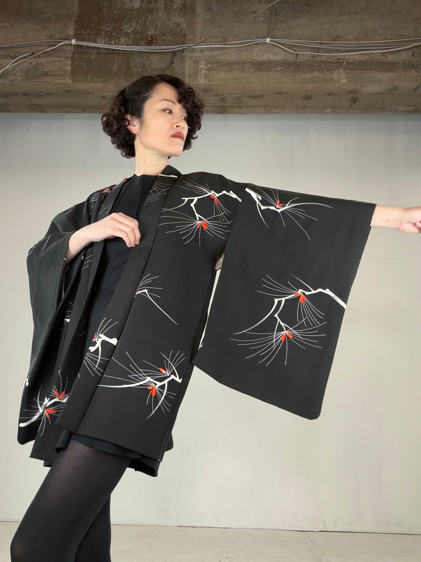 VINTAGE BLACK HAORI  "BLK161" *damage