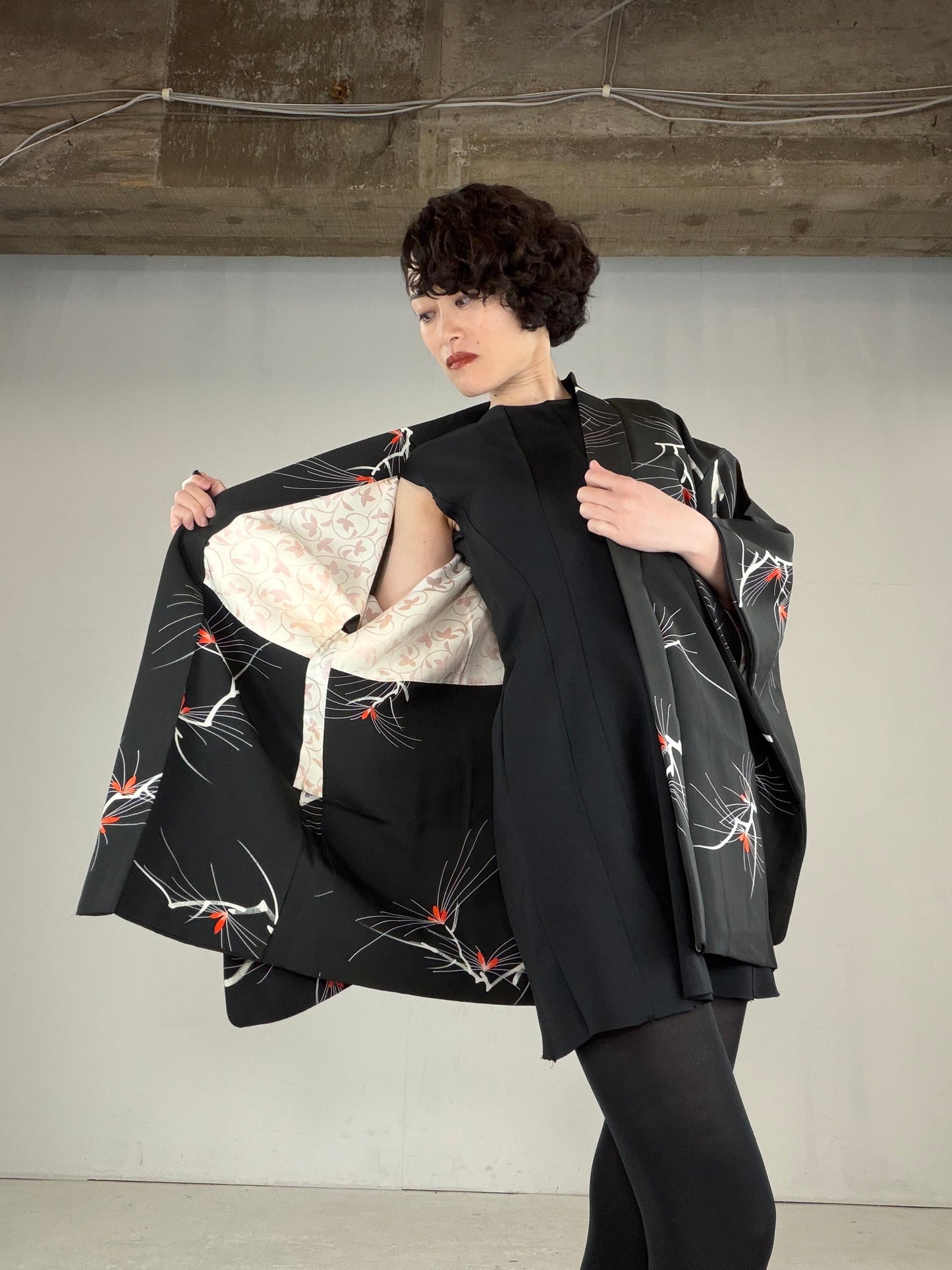 VINTAGE BLACK HAORI  "BLK161" *damage