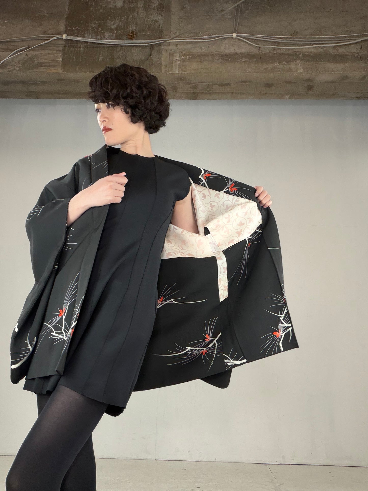 VINTAGE BLACK HAORI  "BLK161" *damage