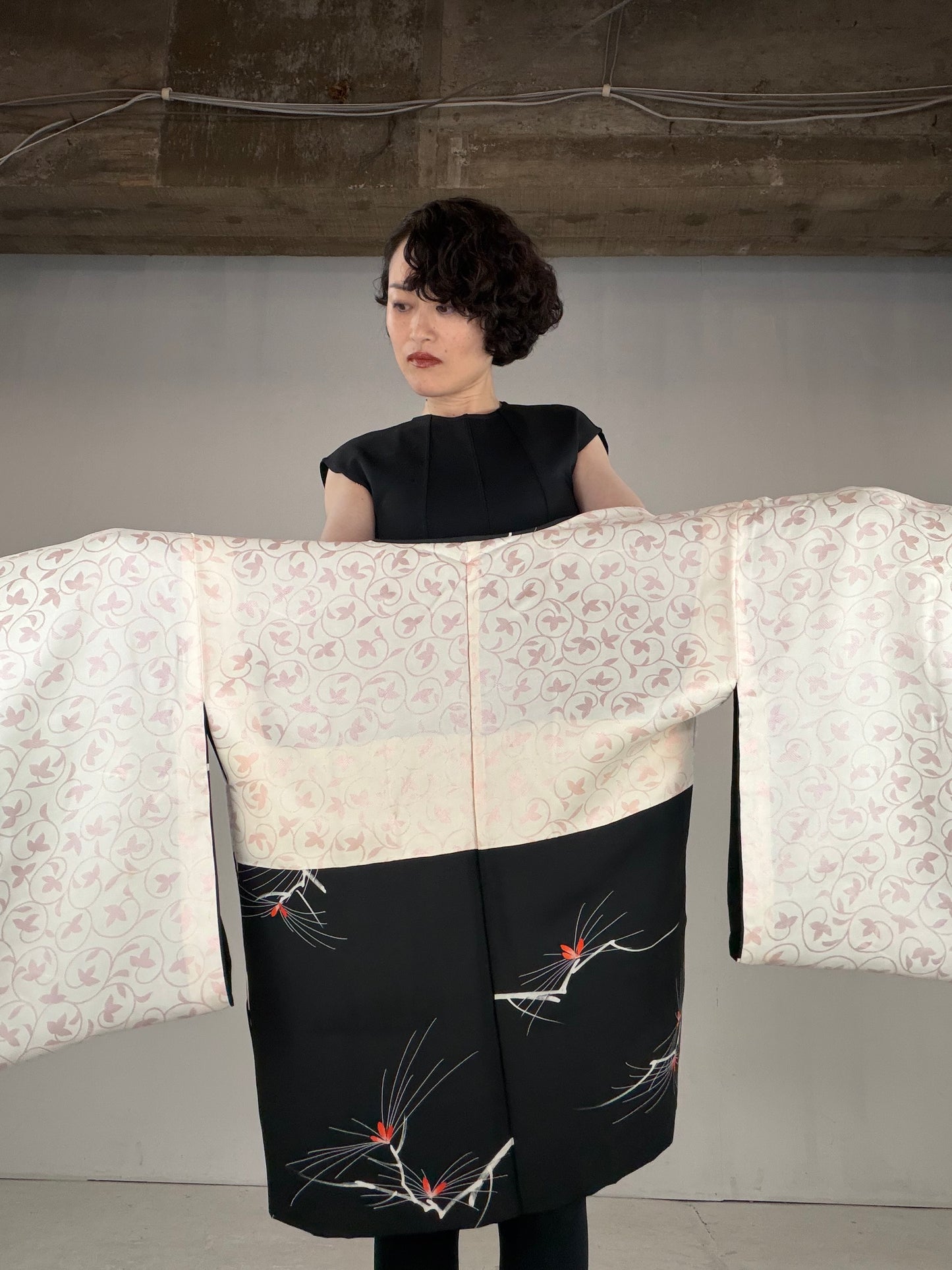 VINTAGE BLACK HAORI  "BLK161" *damage