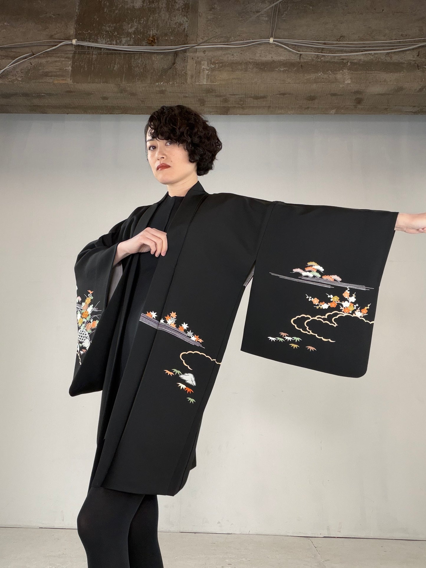 VINTAGE BLACK HAORI  "BLK165"