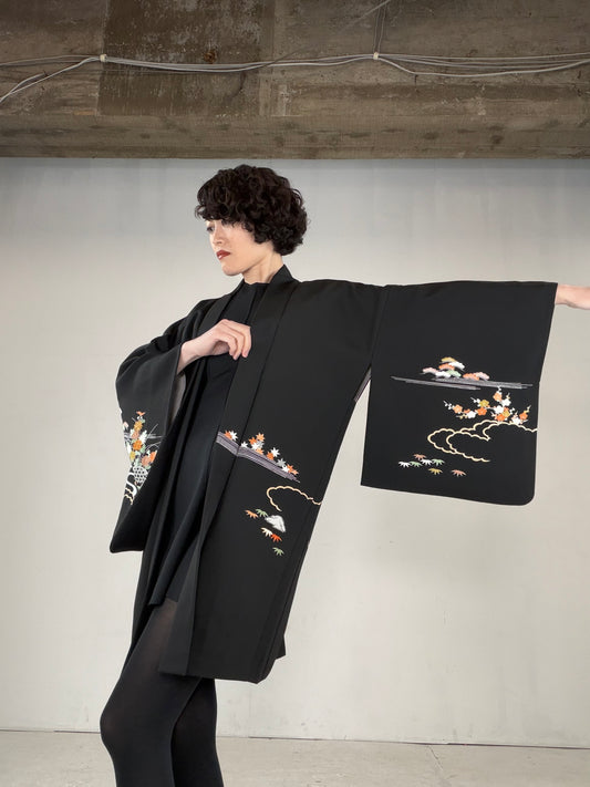 VINTAGE BLACK HAORI  "BLK165"