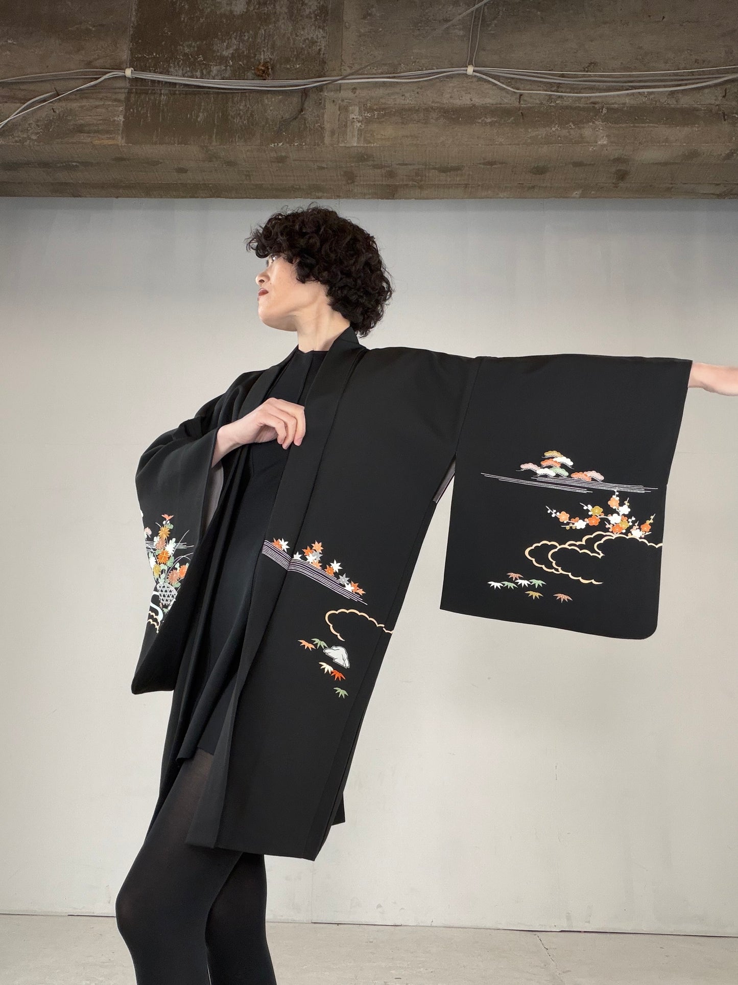 VINTAGE BLACK HAORI  "BLK165"