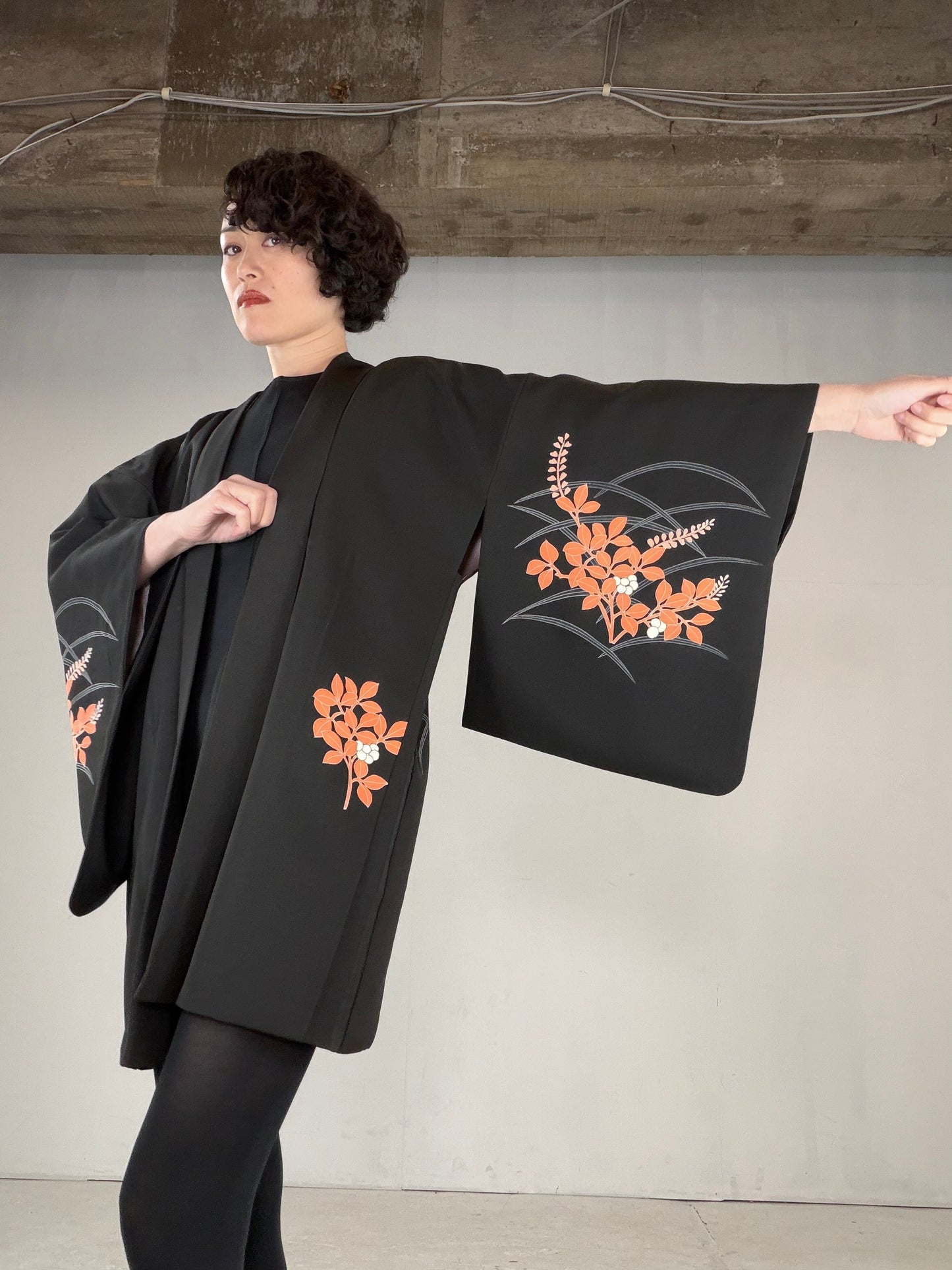 VINTAGE BLACK HAORI  "BLK166"