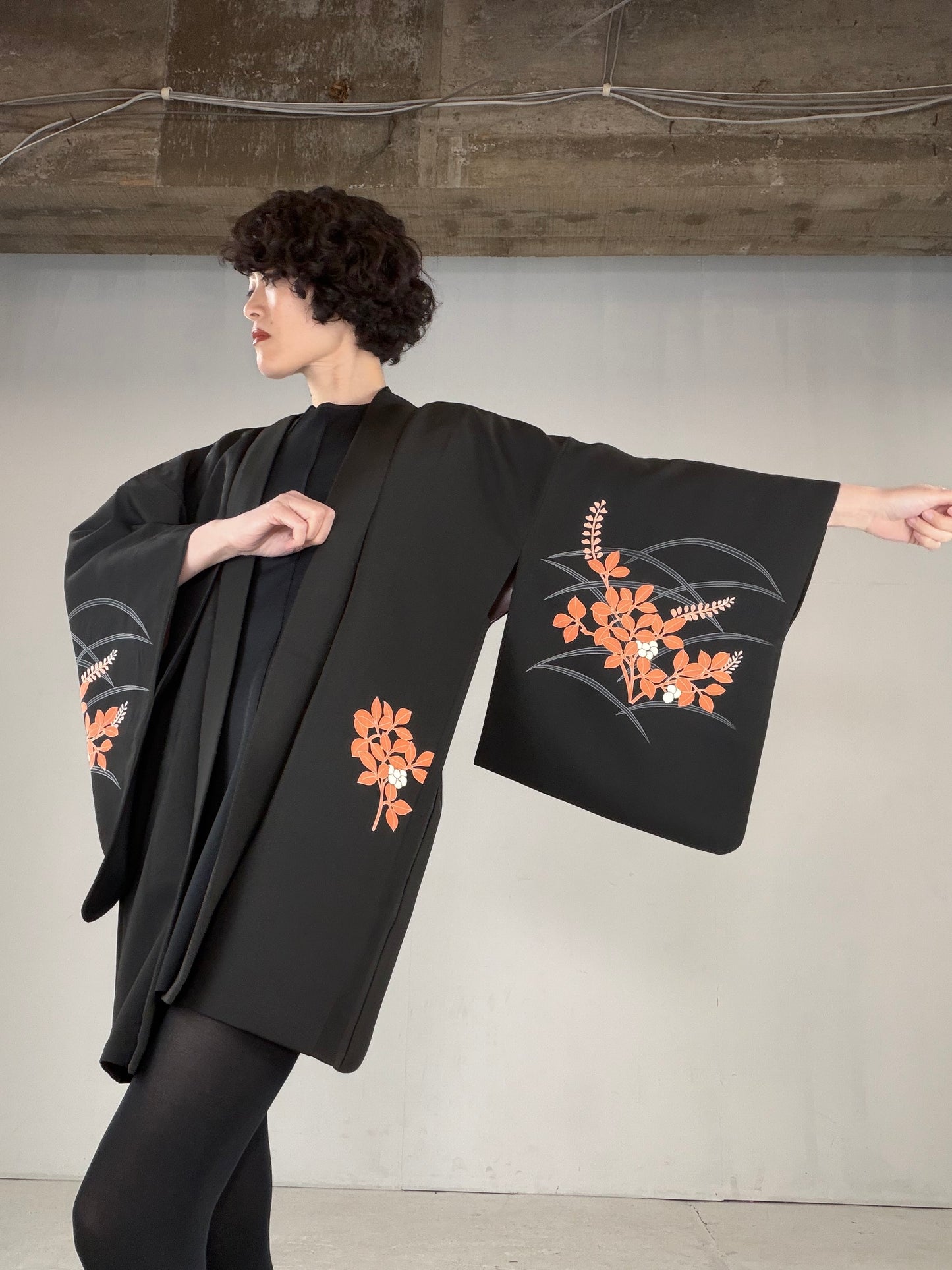 VINTAGE BLACK HAORI  "BLK166"