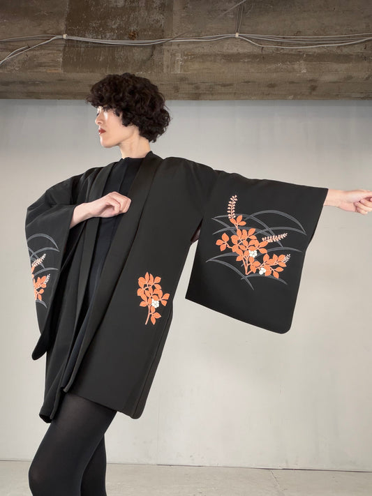 VINTAGE BLACK HAORI  "BLK166"