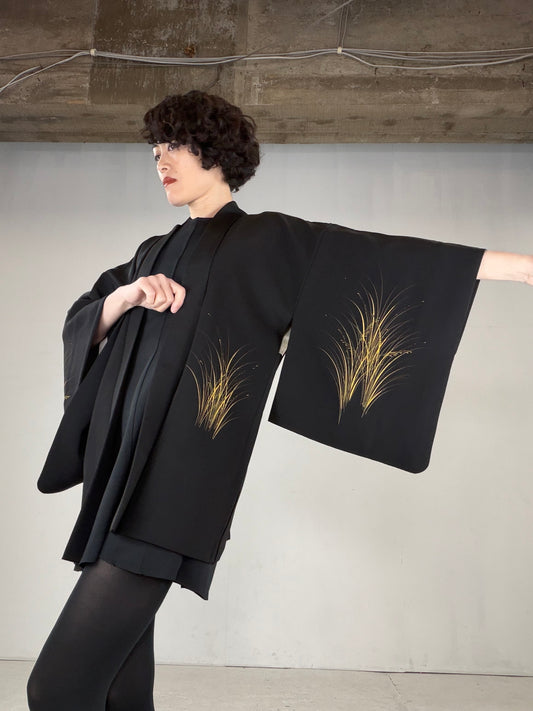 VINTAGE BLACK HAORI  "BLK167"