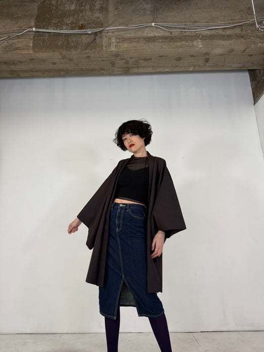 VINTAGE KAWAII HAORI oversized  "Yuki Tsumugi, redblack"