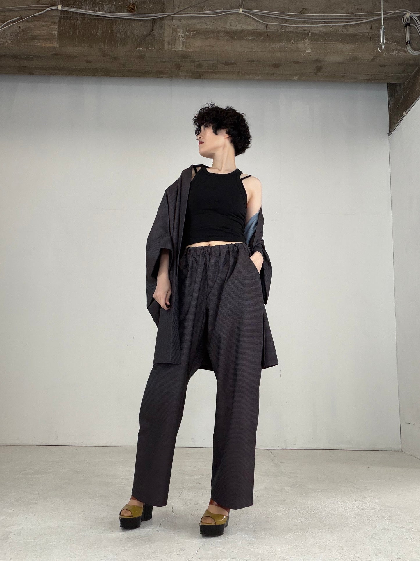 Oshima Tsumugi HAORI  and KIMONO elastic waist pants upcycled from Japanese kimono" ASB004" *damage