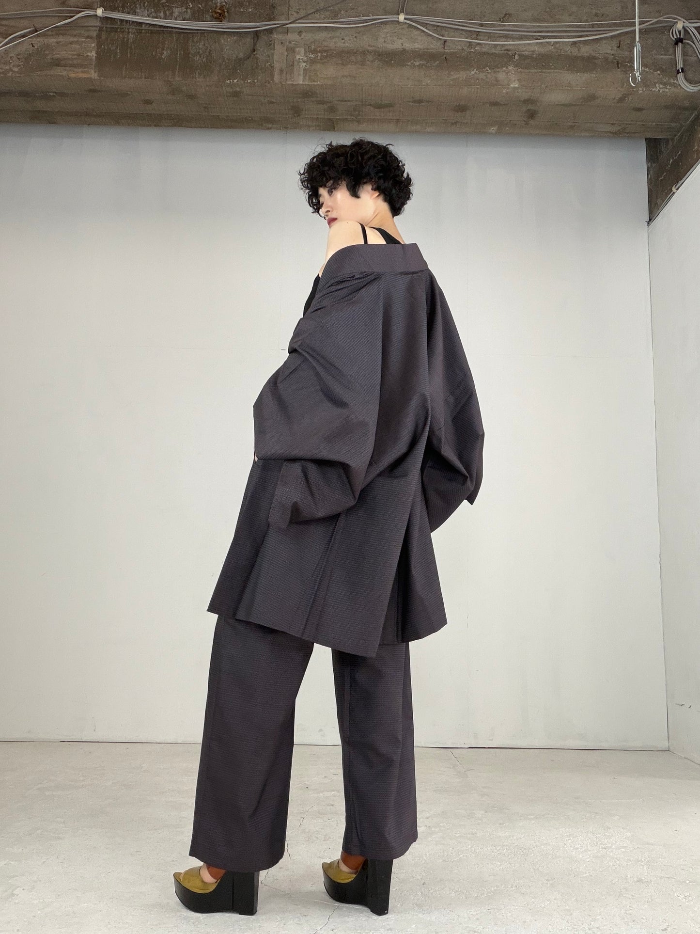 Oshima Tsumugi HAORI  and KIMONO elastic waist pants upcycled from Japanese kimono" ASB004" *damage