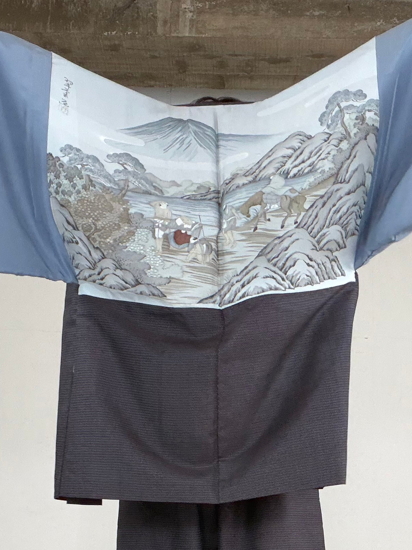 Oshima Tsumugi HAORI  and KIMONO elastic waist pants upcycled from Japanese kimono" ASB004" *damage