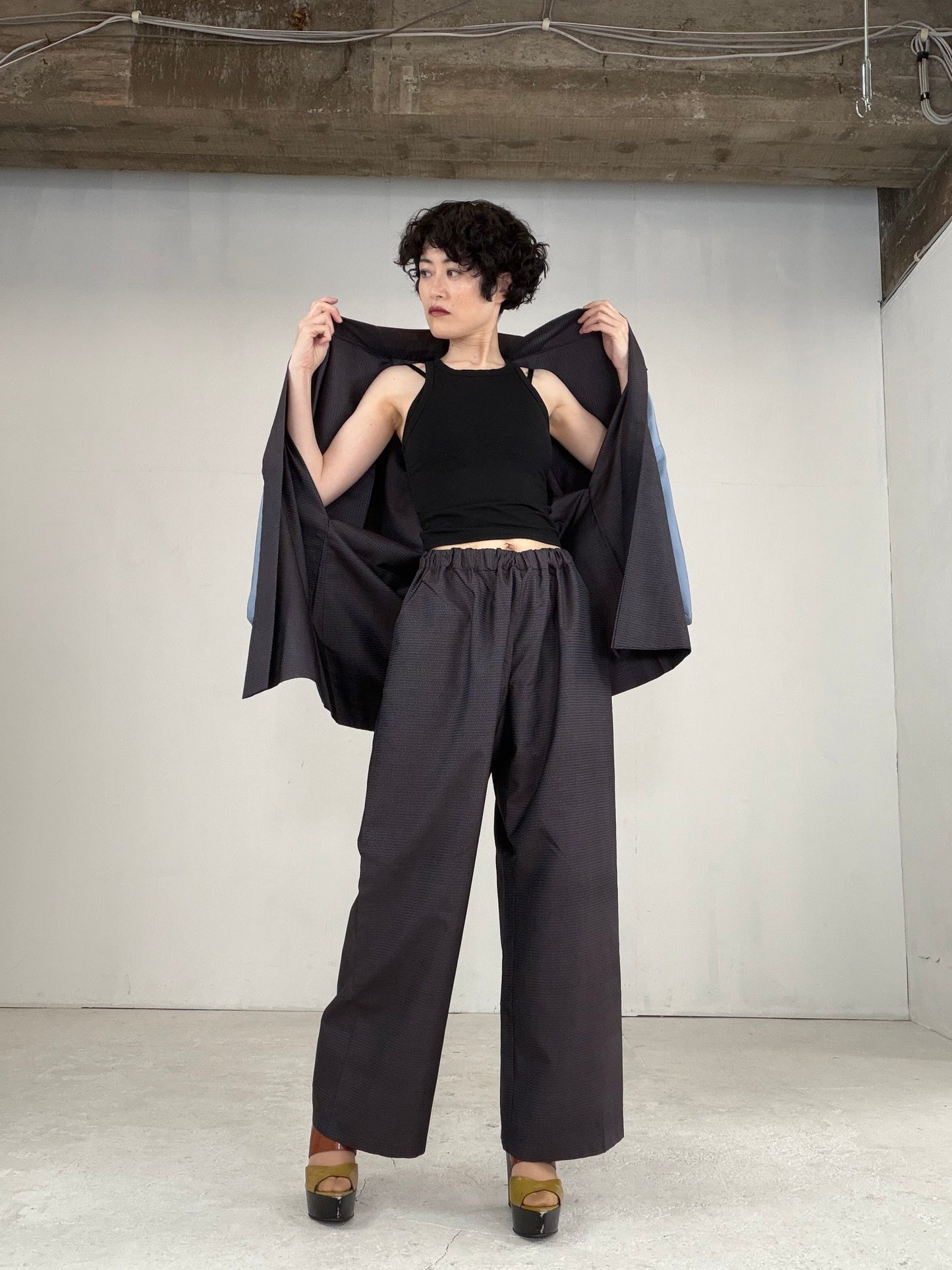 Oshima Tsumugi HAORI  and KIMONO elastic waist pants upcycled from Japanese kimono" ASB004" *damage