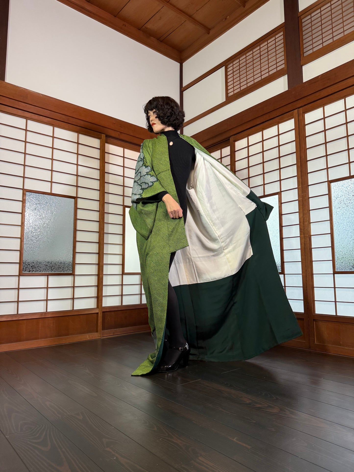 Redefining the Vintage Tomesode Collection "shibori, green"