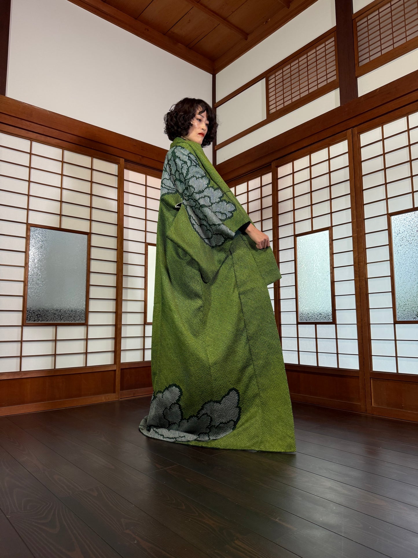 Redefining the Vintage Tomesode Collection "shibori, green"