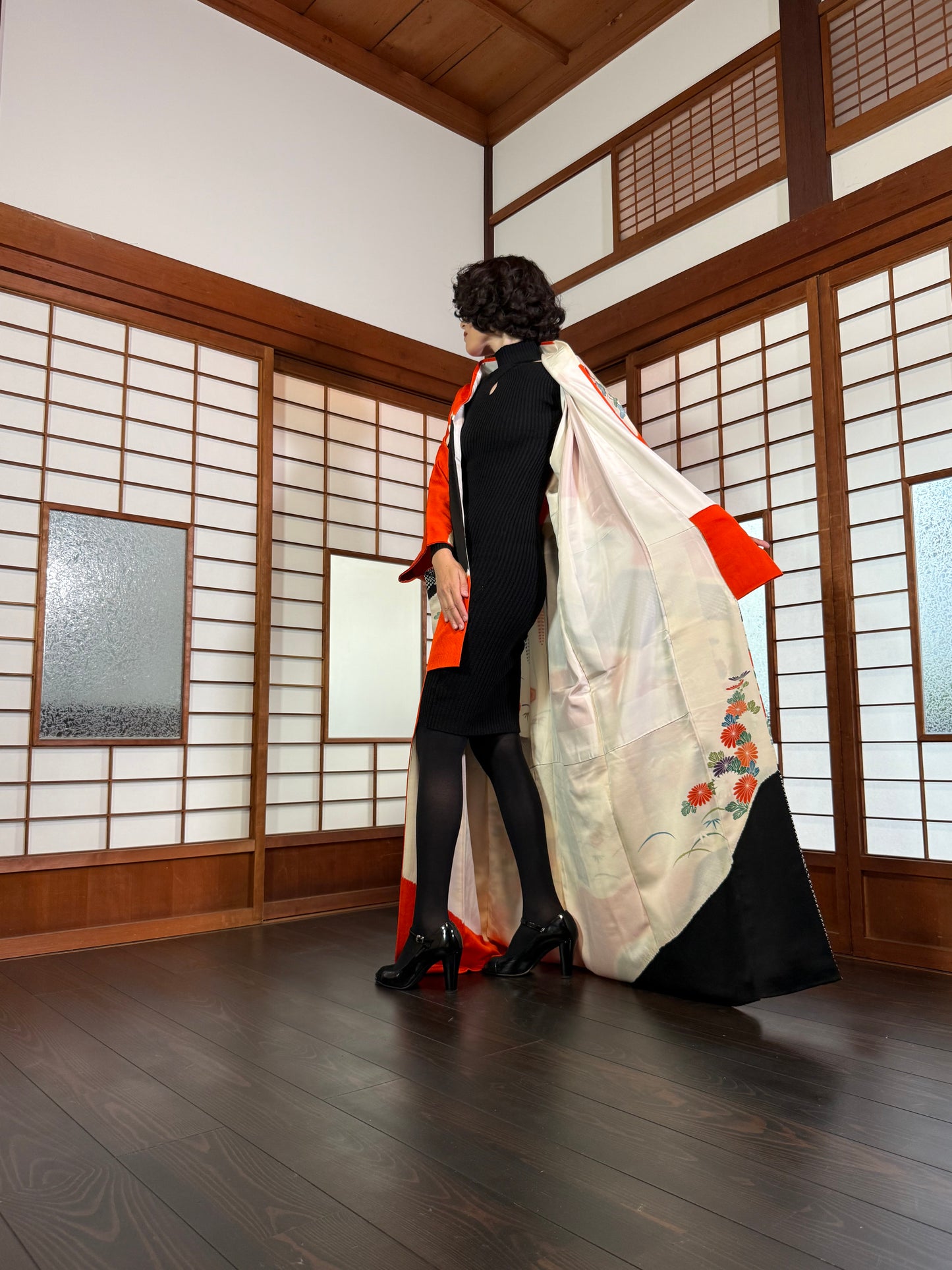 Redefining the Vintage Furisode Collection "red, black, shibori" *damage