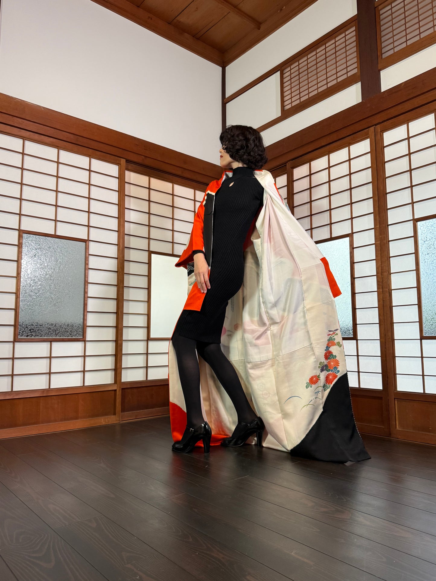 Redefining the Vintage Furisode Collection "red, black, shibori" *damage