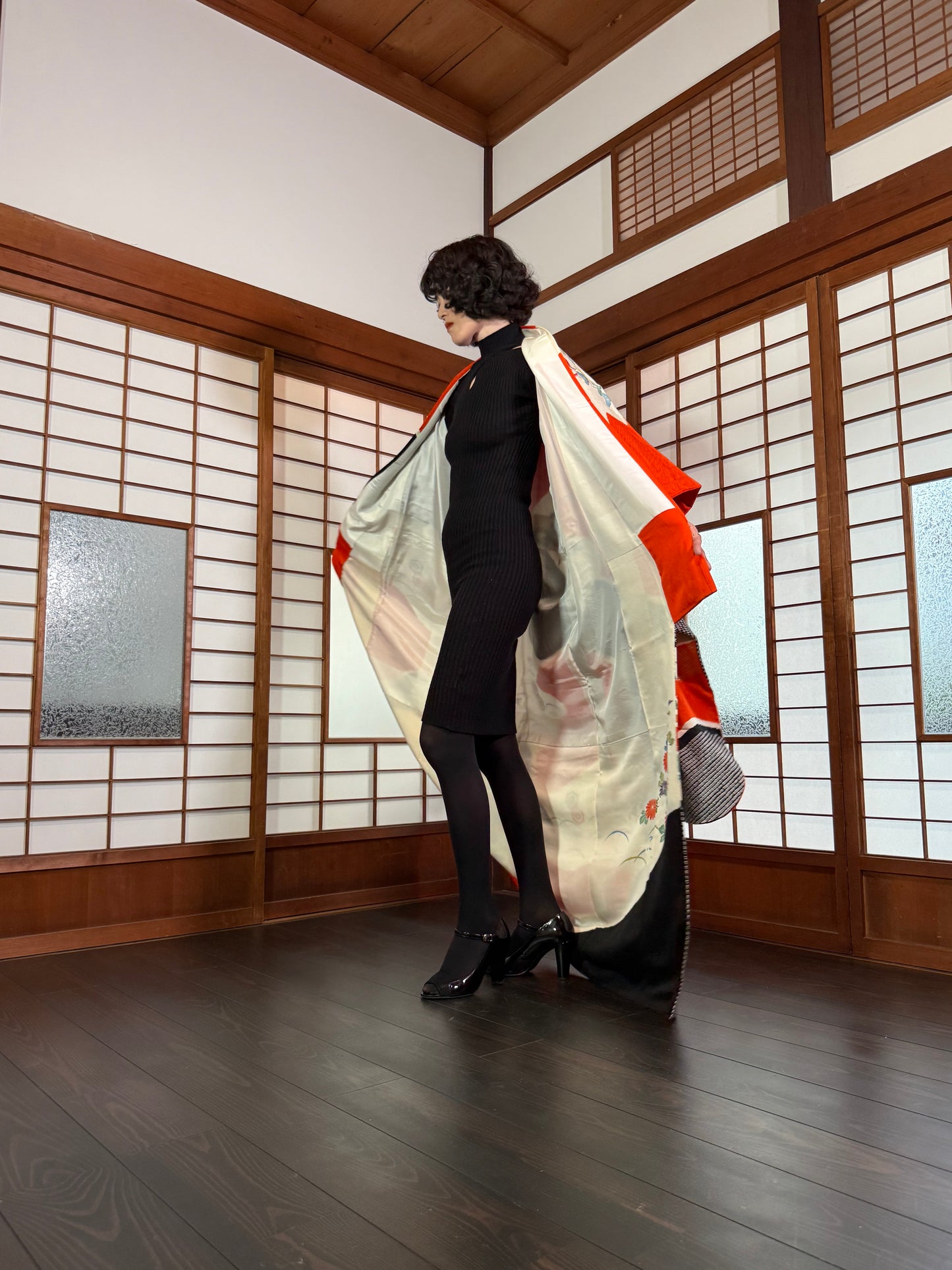 Redefining the Vintage Furisode Collection "red, black, shibori" *damage