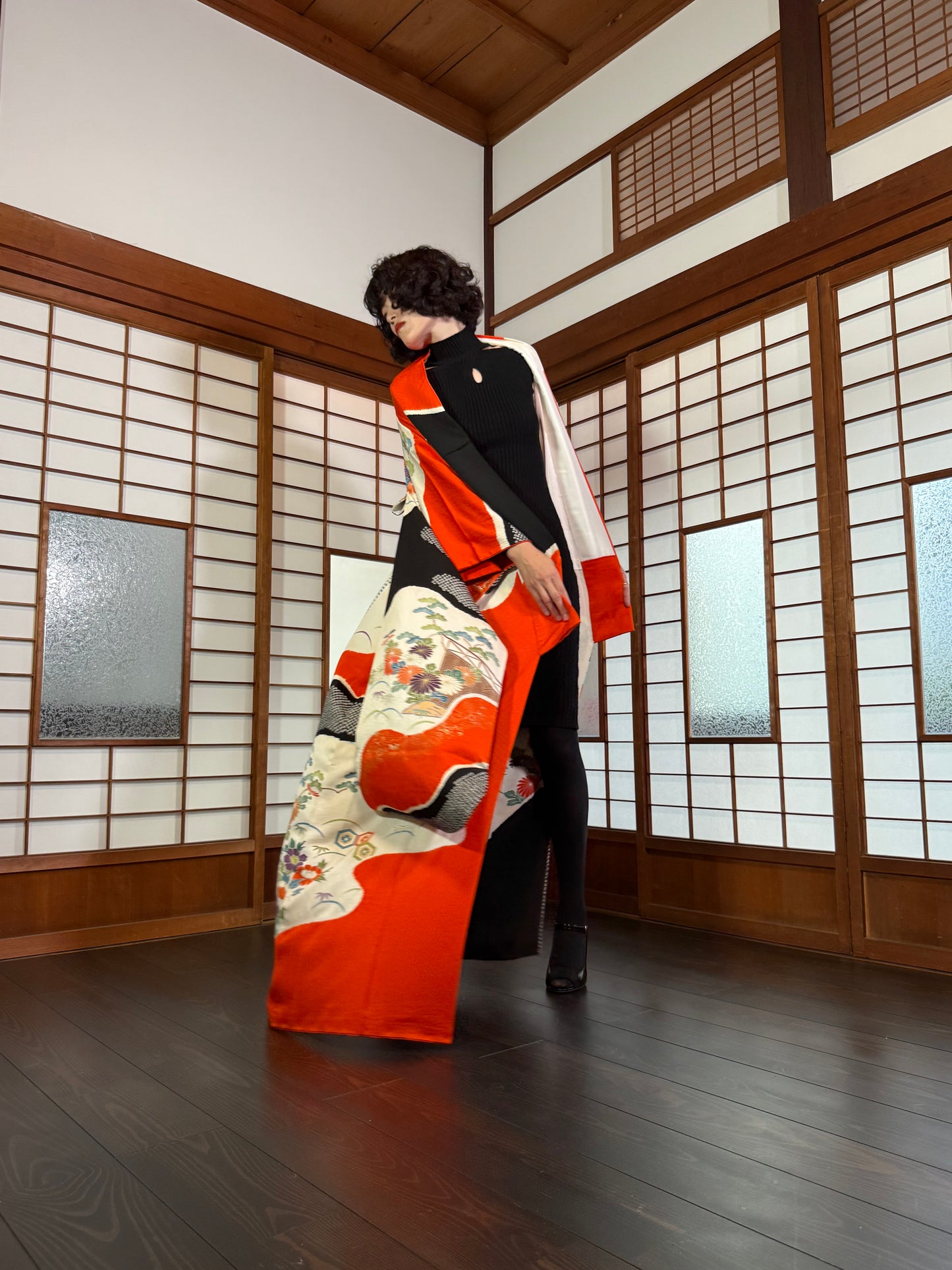 Redefining the Vintage Furisode Collection "red, black, shibori" *damage
