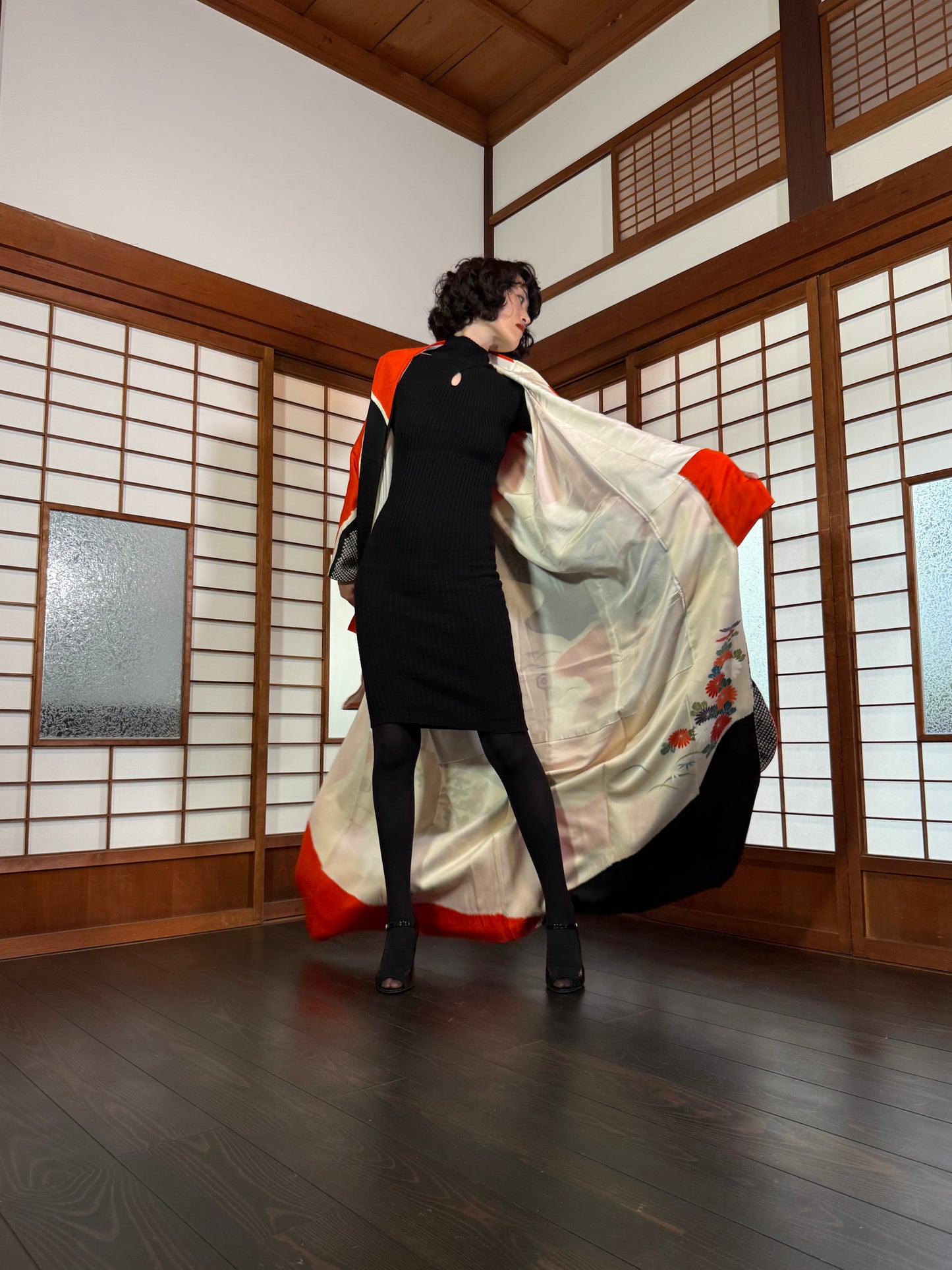 Redefining the Vintage Furisode Collection "red, black, shibori" *damage