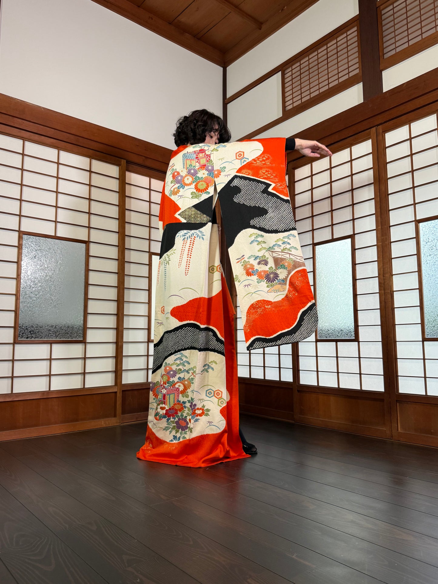 Redefining the Vintage Furisode Collection "red, black, shibori" *damage