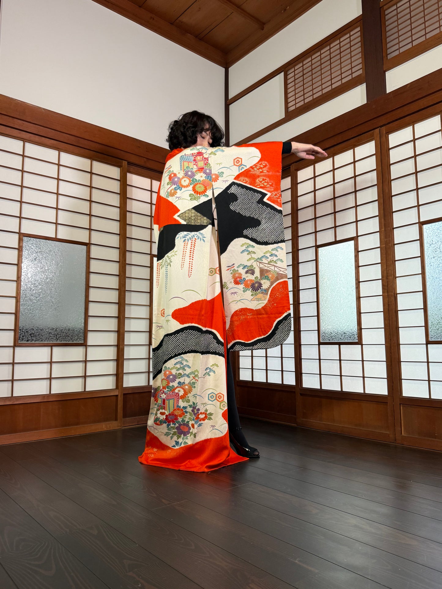 Redefining the Vintage Furisode Collection "red, black, shibori" *damage