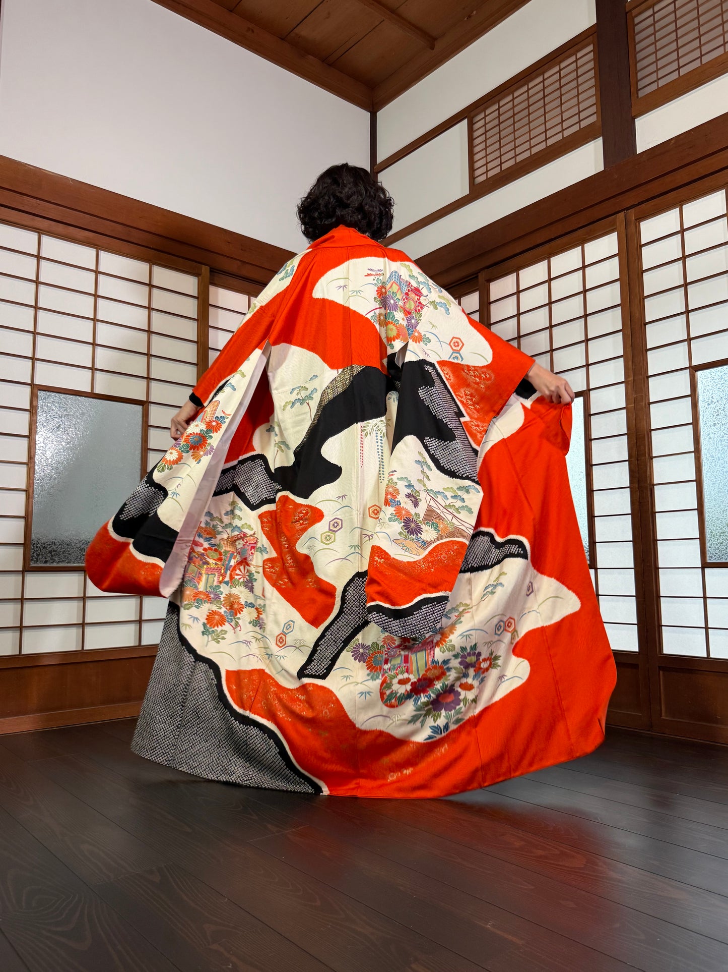Redefining the Vintage Furisode Collection "red, black, shibori" *damage