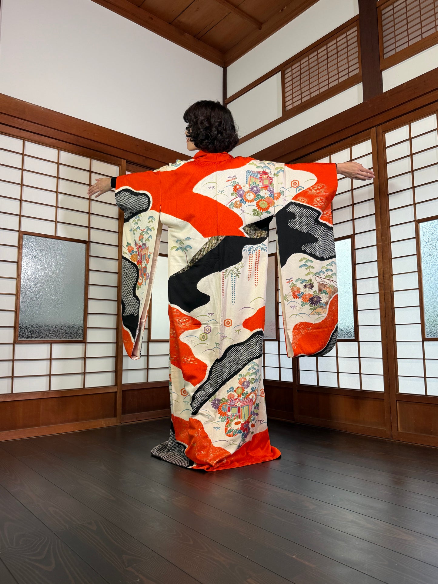 Redefining the Vintage Furisode Collection "red, black, shibori" *damage