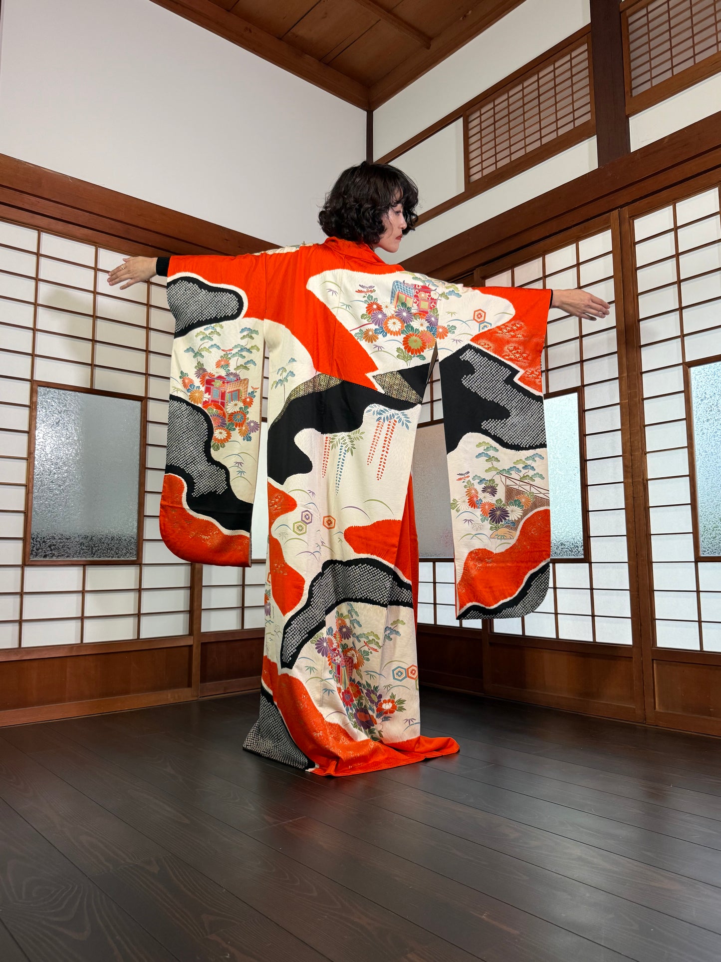 Redefining the Vintage Furisode Collection "red, black, shibori" *damage