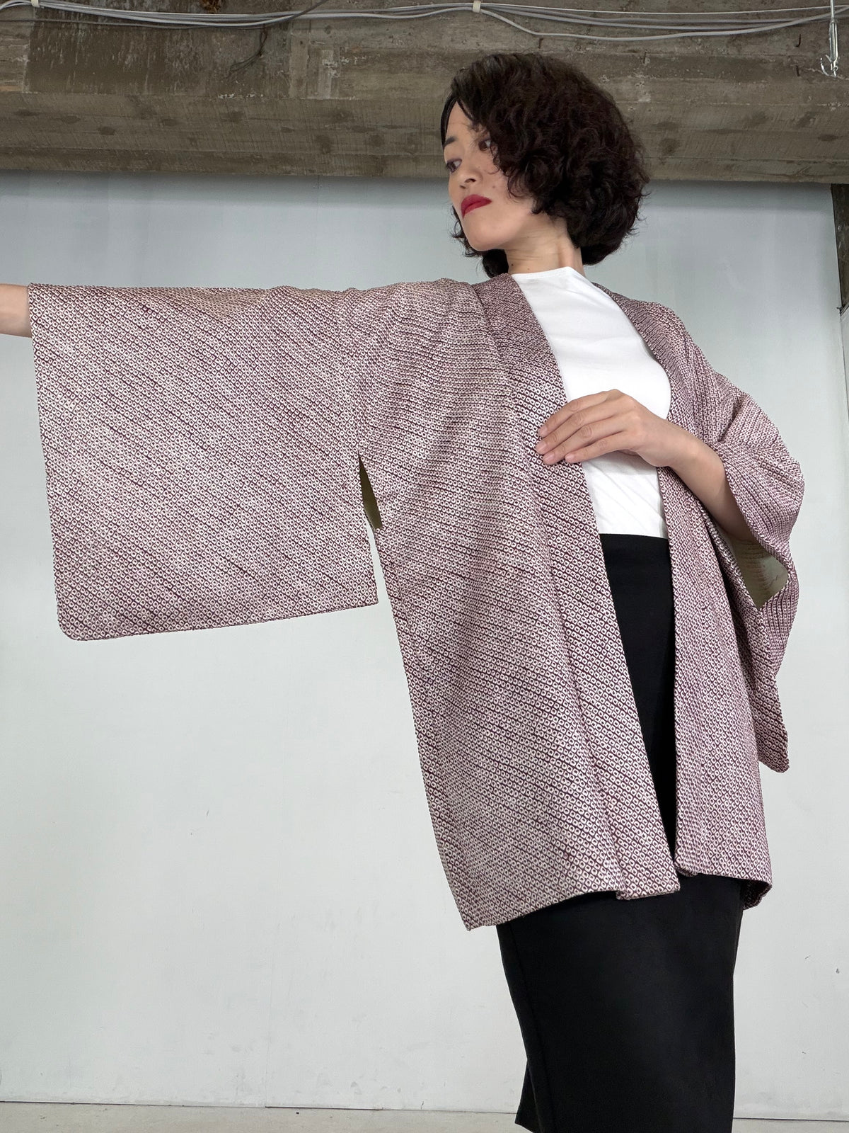 VINTAGE SHIBORI HAORI  "murasaki, SIB141"
