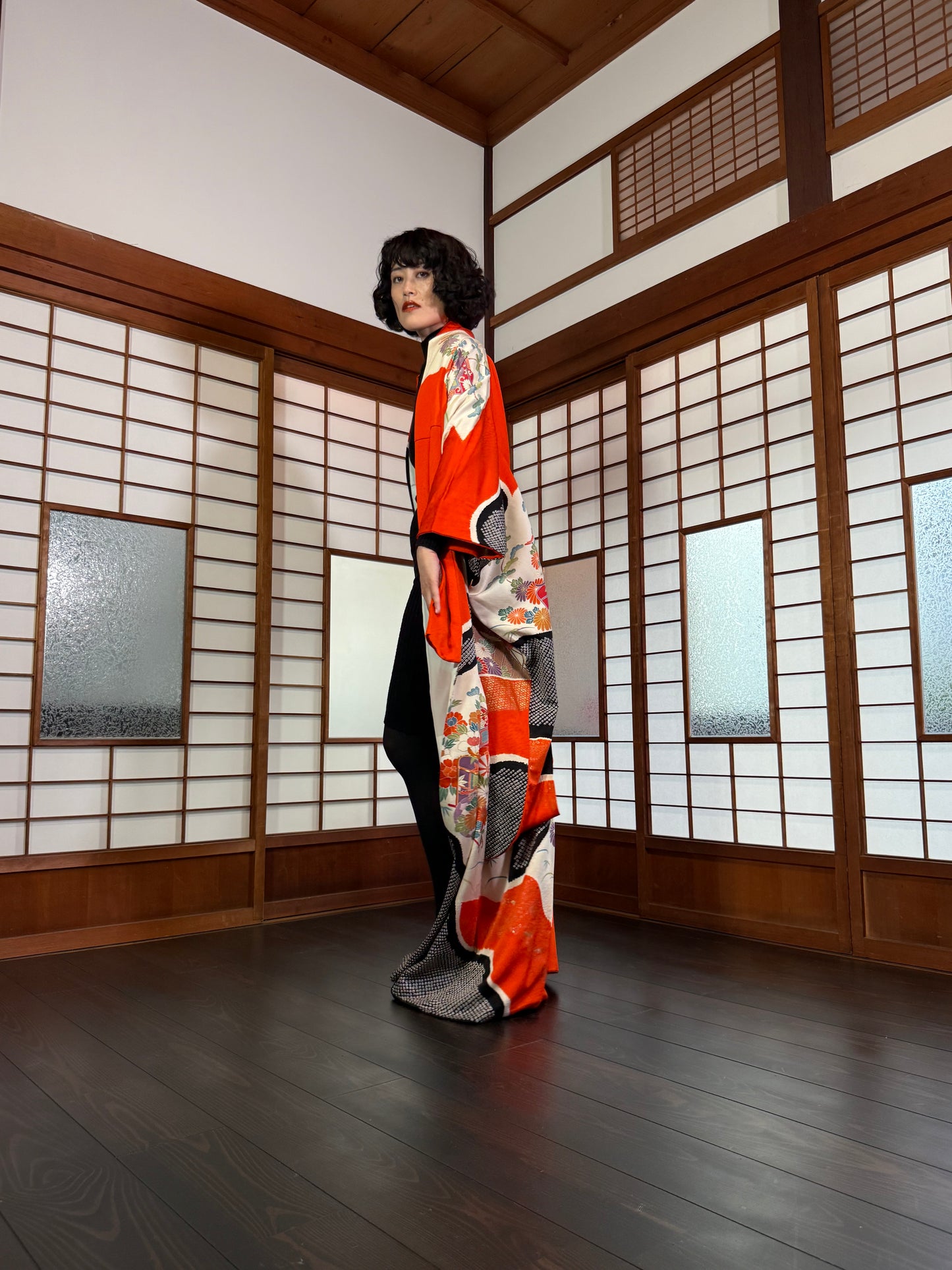 Redefining the Vintage Furisode Collection "red, black, shibori" *damage