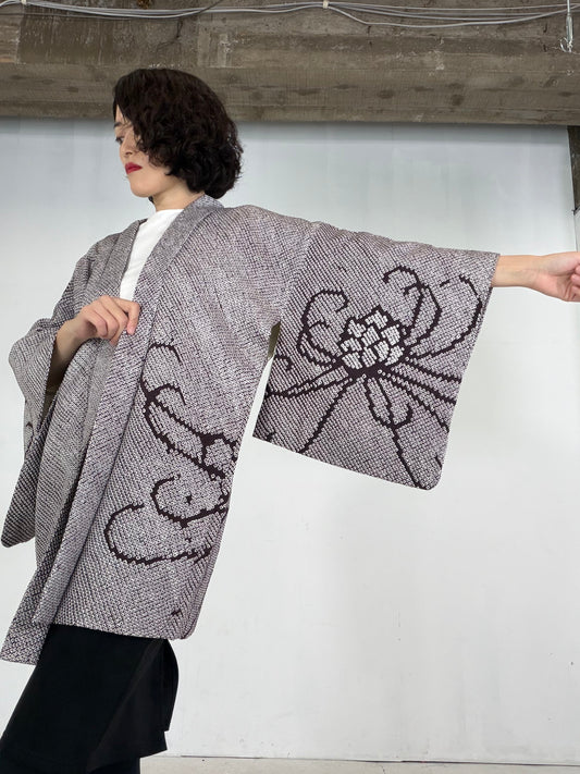 VINTAGE SHIBORI HAORI  "shiro_murasaki, SIB135"