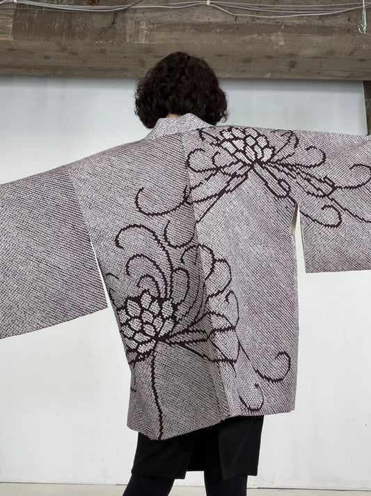 VINTAGE SHIBORI HAORI  "shiro_murasaki, SIB135"