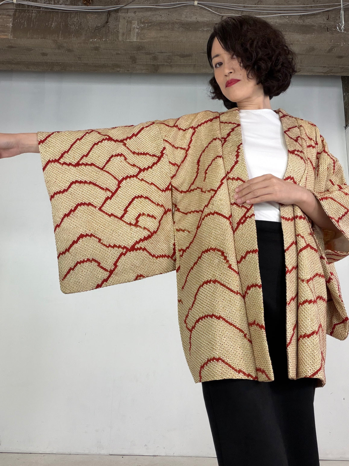 VINTAGE SHIBORI HAORI  "yellow, SIB137"