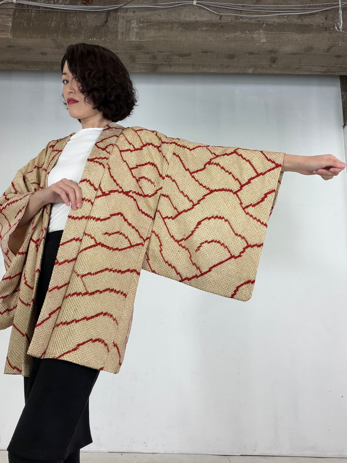 VINTAGE SHIBORI HAORI  "yellow, SIB137"