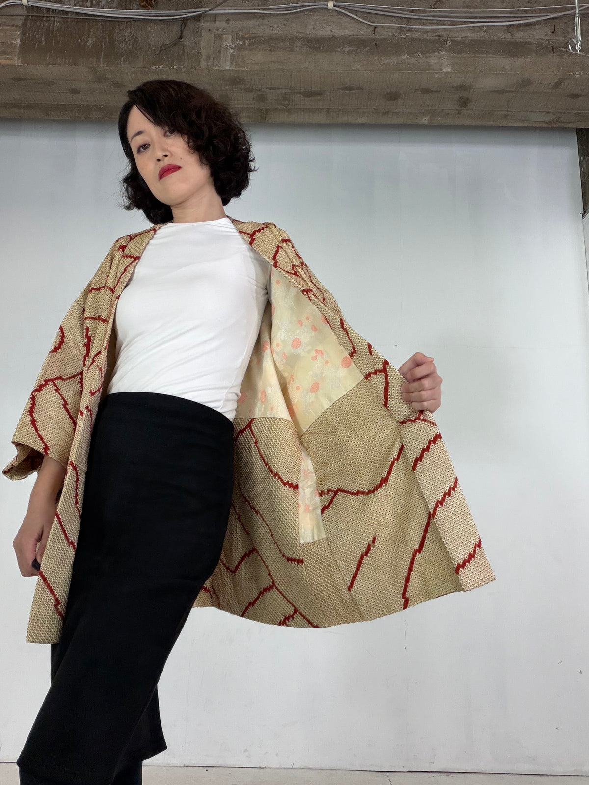 VINTAGE SHIBORI HAORI  "yellow, SIB137"