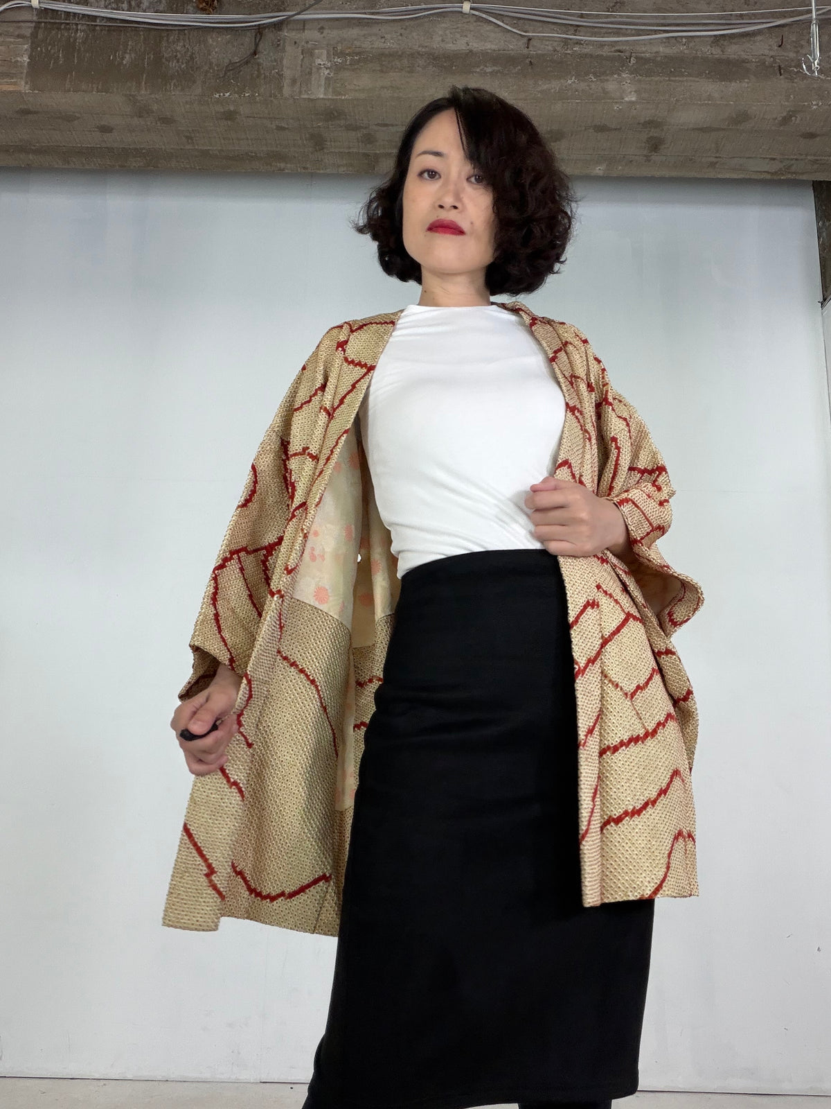 VINTAGE SHIBORI HAORI  "yellow, SIB137"