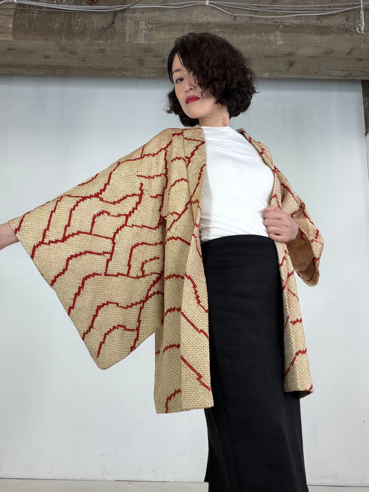 VINTAGE SHIBORI HAORI  "yellow, SIB137"
