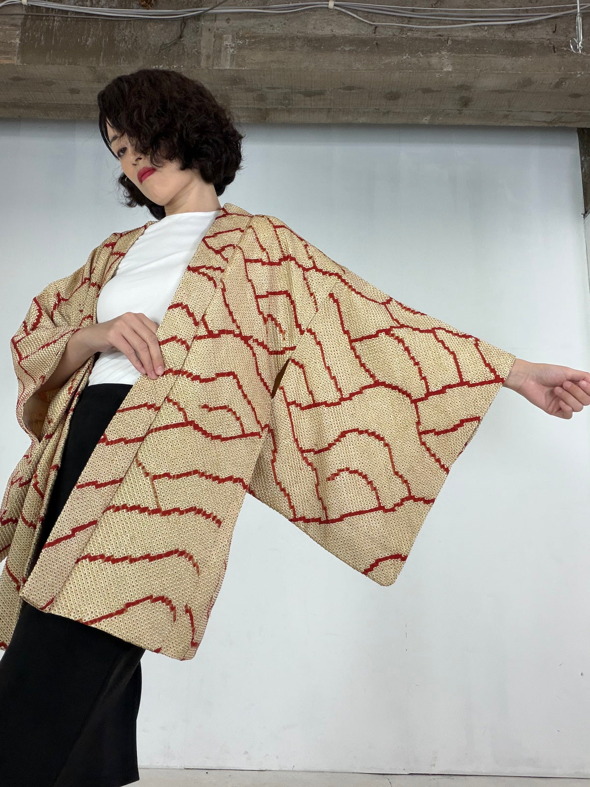 VINTAGE SHIBORI HAORI  "yellow, SIB137"
