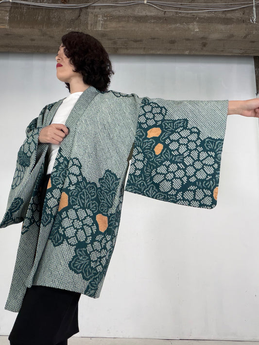 VINTAGE SHIBORI HAORI  "green, SIB145"