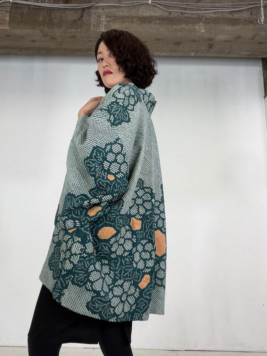 VINTAGE SHIBORI HAORI  "green, SIB145"