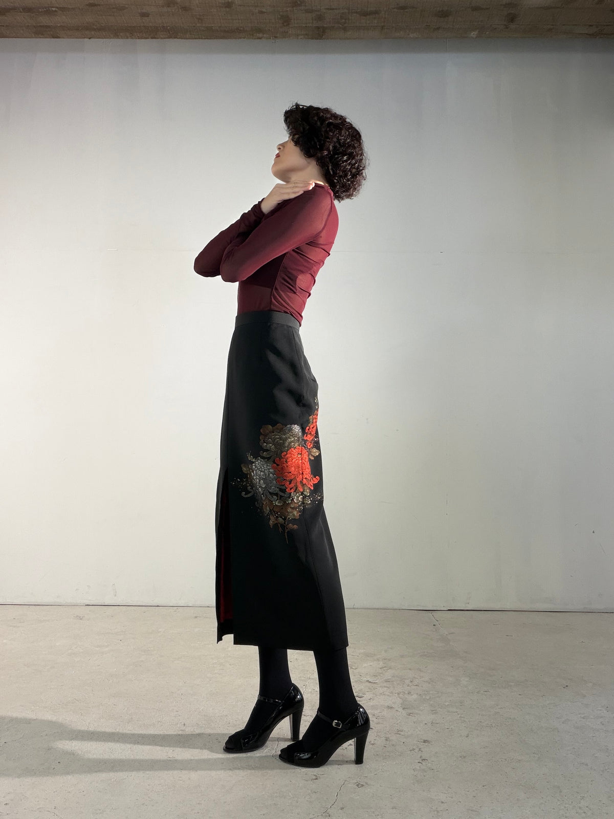 Kimono Skirt "SAI005" — Upcycled from Japanese Kimono Black Haori