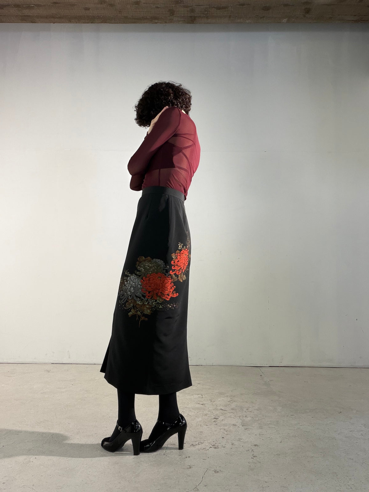 Kimono Skirt "SAI005" — Upcycled from Japanese Kimono Black Haori